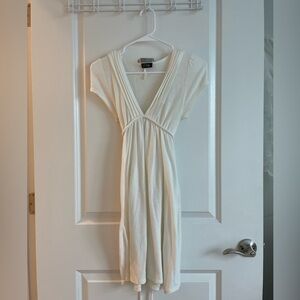 Vintage 1990s Knit V Neck Empire Waist Mini Dress | White/Cream